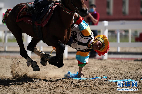 8月20日，拉萨雪顿节民族传统马术表演在拉萨市北郊赛马场进行。    图片来源：新华社记者 詹彦 摄