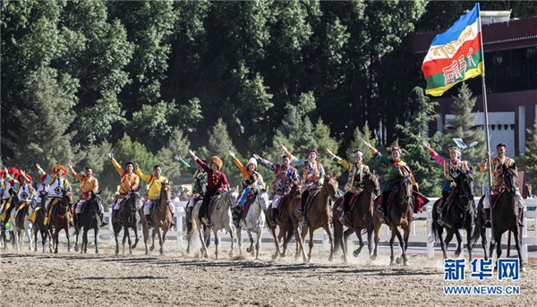 8月20日，拉萨雪顿节民族传统马术表演在拉萨市北郊赛马场进行。    图片来源：新华社记者 詹彦 摄