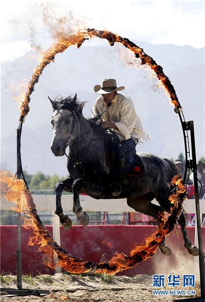 8月20日，拉萨雪顿节民族传统马术表演在拉萨市北郊赛马场进行。    图片来源：新华社记者 詹彦 摄