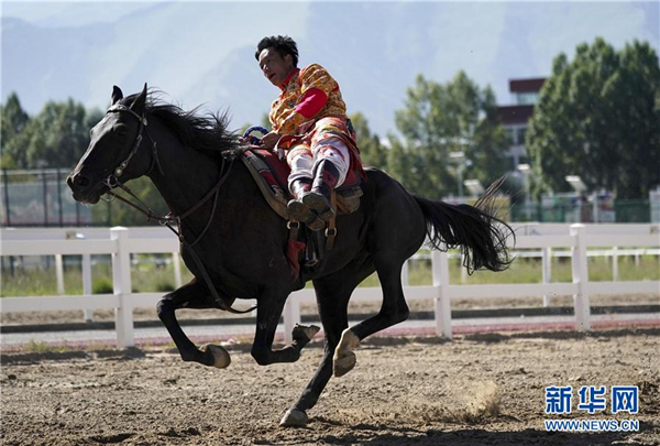 8月20日，拉萨雪顿节民族传统马术表演在拉萨市北郊赛马场进行。    图片来源：新华社记者 詹彦 摄