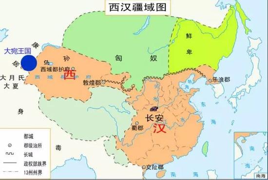 地图是这样: 西汉是我国历史上少有的一个开疆拓土时期,汉武帝的功绩